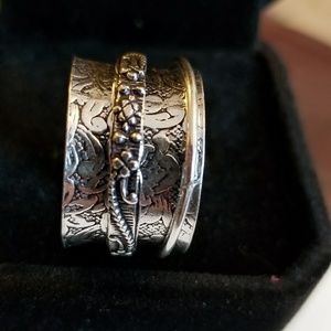 Sterling silver wide band spinner ring sz 10